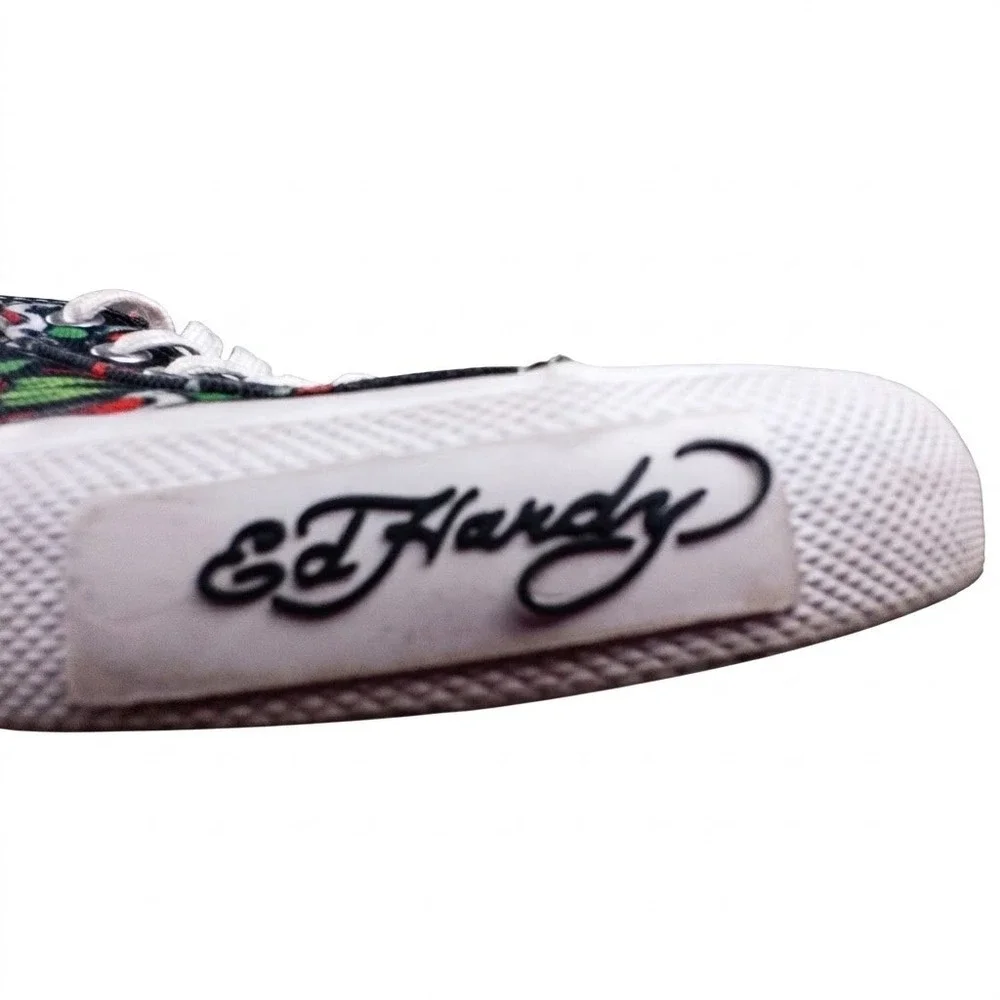Y2K Ed Hardy Mens Tattoo Flash Graphic Print Canvas Low-Top Sneakers Black Sz 9